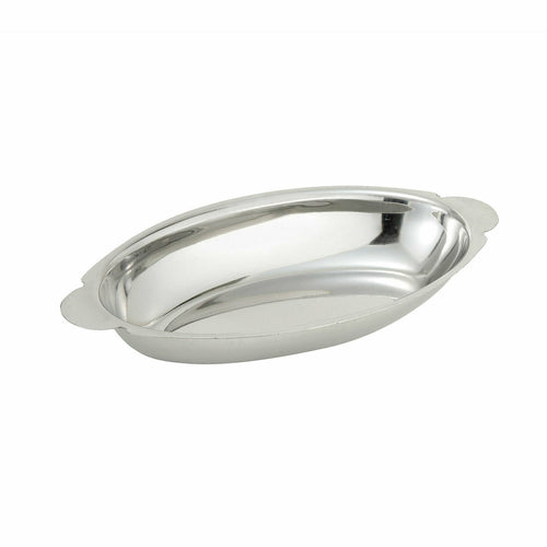Product image #1 for Winco 12 Oz Oval Stainless Steel Au Gratin Dish, 9 x 4-3/8 x 1-1/8 Inches