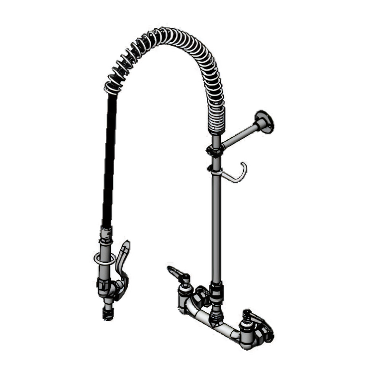 Product image #1 for T&S Brass EasyInstall 8-Inch Wall-Mount Pre-Rinse Filler Unit with 44-Inch Stainless Steel Hose, Vacuum Breaker, and 2.2 GPM Spray Valve