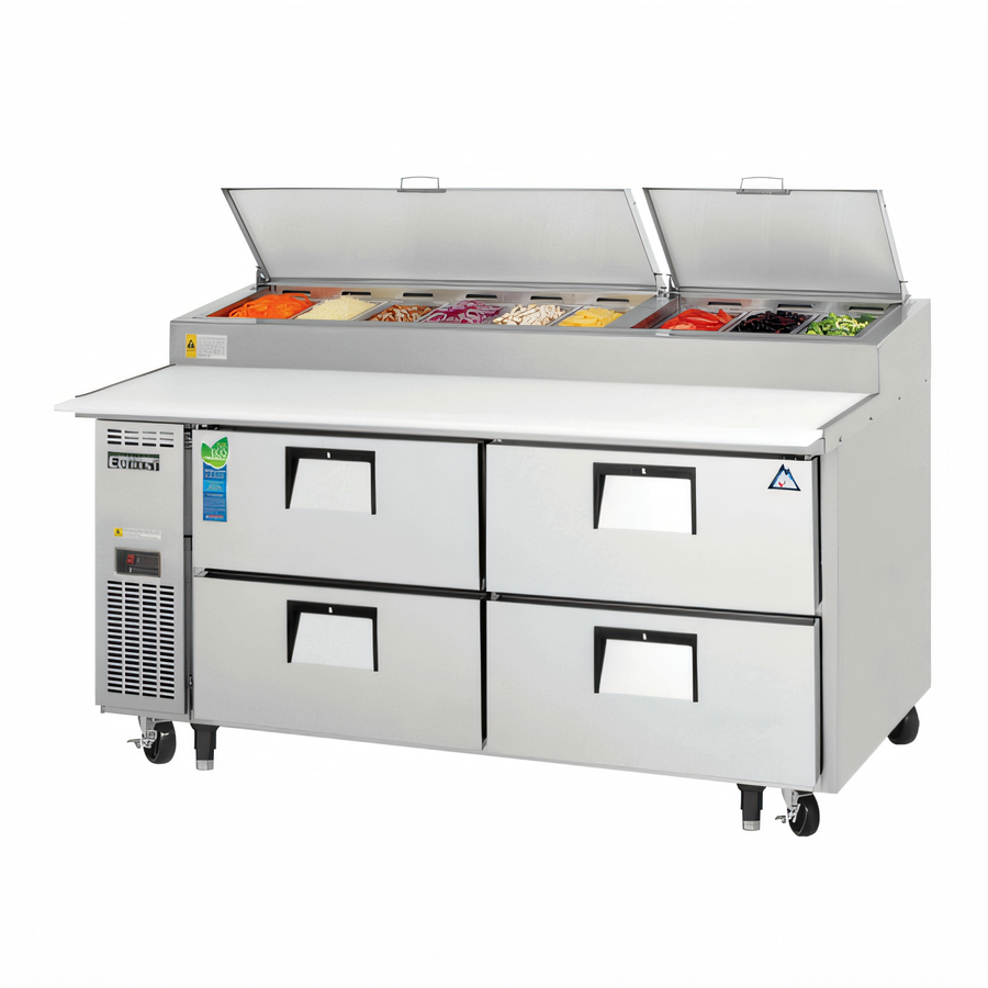 Product image #1 for Everest Refrigeration EPPR2-D4 Two-Section Drawered Pizza Prep Table, 71 Inch, 23 Cu. Ft.