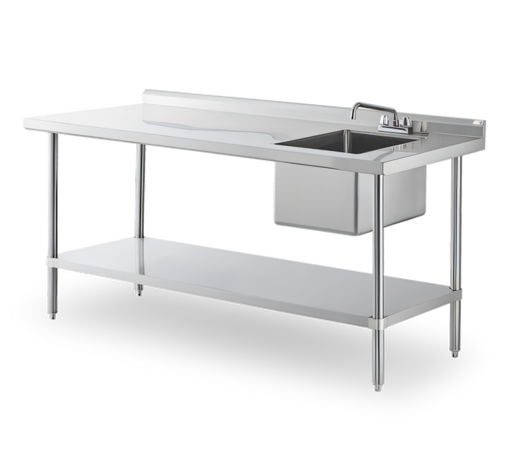 Product image #1 for Steel Works Stainless 48-Inch Right-Side Sink Table with 16-Gauge 304 Stainless Steel Top and Undershelf