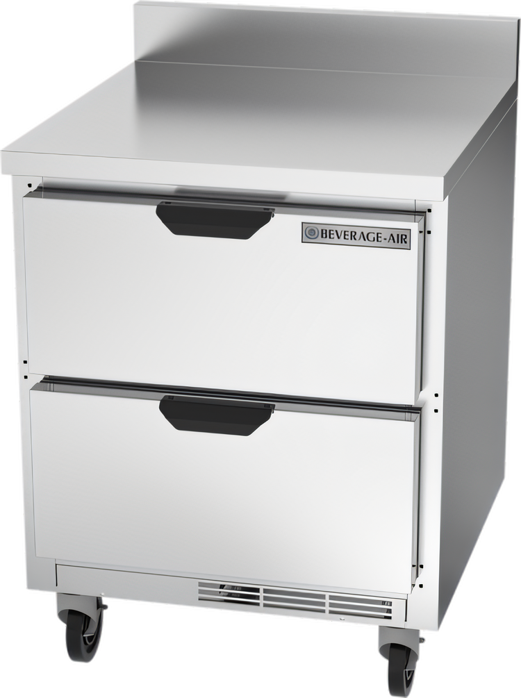 Product image #1 for Beverage-Air 27-Inch One-Section Worktop Refrigerator with 2 Drawers, 6.13 Cu. Ft., Foamed-In-Place Backsplash