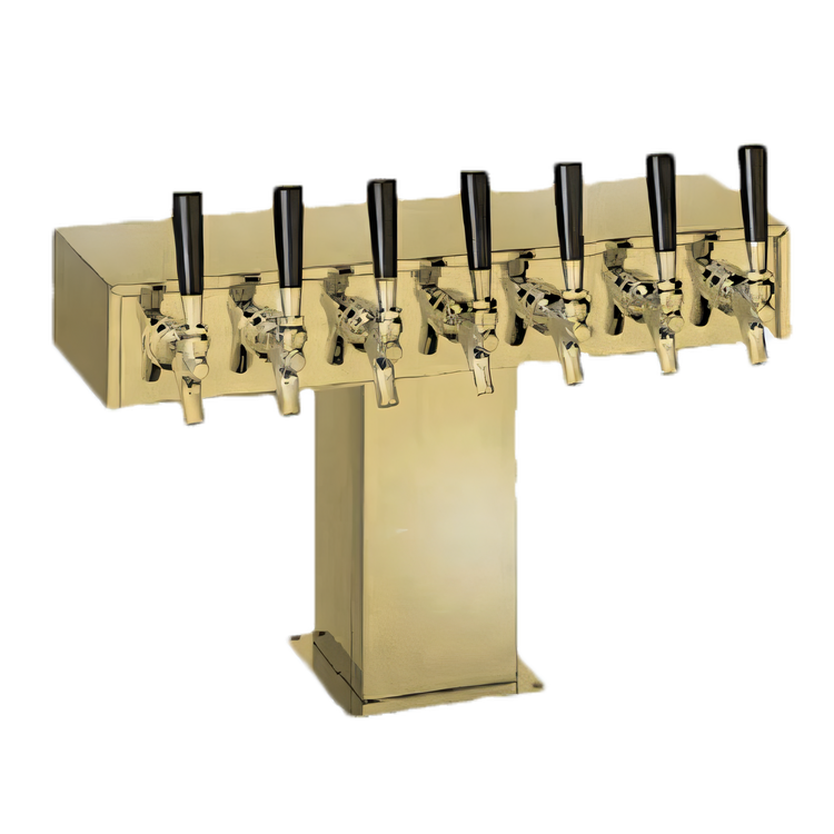 Product image #1 for Perlick 4006S12BTF4 Wide Base Extra High Countertop Glycol-Cooled Tee Draft Beer Tower, 12 Faucets, Tarnish-Free Brass Finish