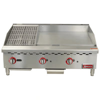 Omcan USA 48296 36-Inch Countertop Natural Gas Griddle/Charbroiler Combo, 24-Inch Griddle, 12-Inch Charbroiler