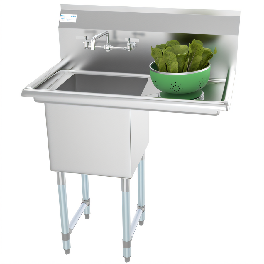 Product image #1 for KoolMore 33-Inch One-Compartment Stainless Steel Commercial Sink with Right Drainboard and Backsplash