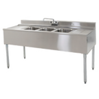 Thumbnail image #1 for Eagle Group 2200 Series B4L-22 48-Inch Three-Compartment Underbar Sink, Left Drainboard, 304 Stainless Steel, 10-Inch-Deep Bowls
