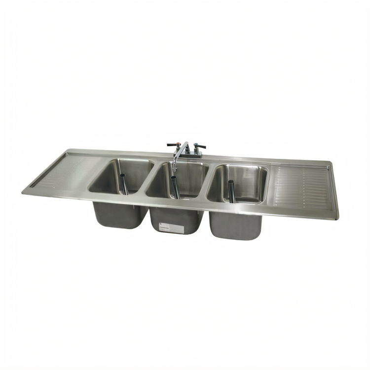 Product image #1 for Advance Tabco Bar King Supreme Drop-In Triple Bowl Bar Sink with Dual Drainboards and Faucet
