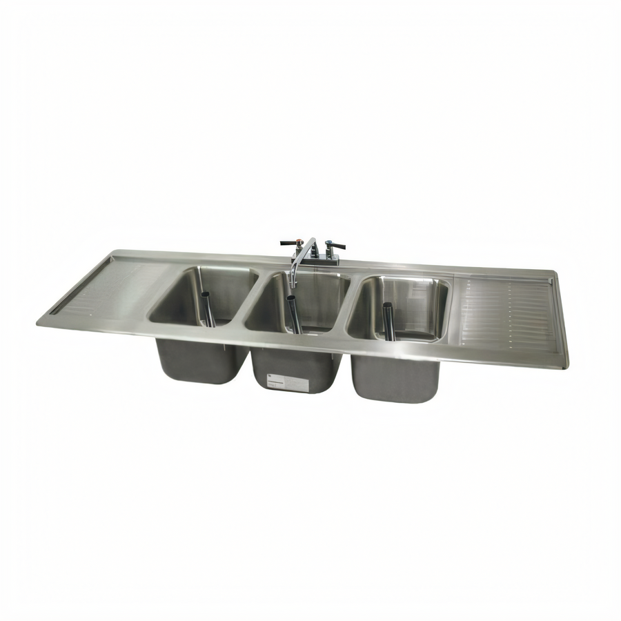Product image #1 for Advance Tabco Bar King Supreme Drop-In Triple Bowl Bar Sink with Dual Drainboards and Faucet