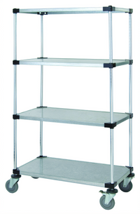 Mobile Shelving Cart with 4 Solid Galvanized Steel Shelves, 48 x 24 x 69 Inches