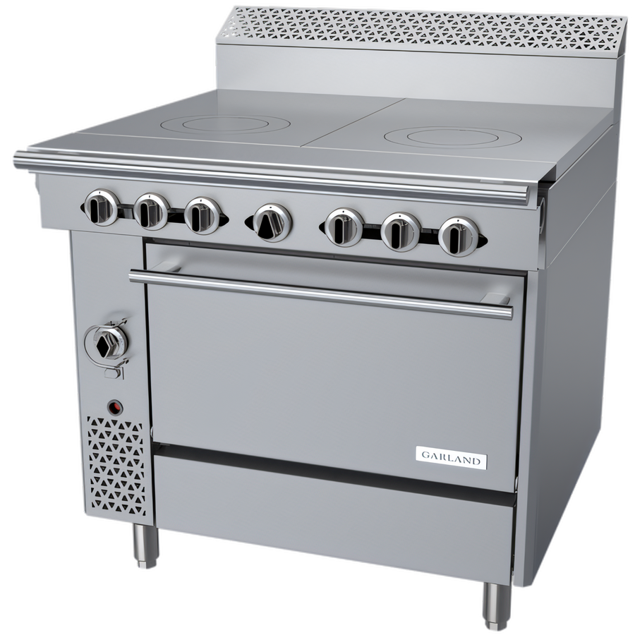 Product image #1 for Garland Cuisine 36-Inch Gas Heavy Duty Range with Two 18-Inch Front-Fired Hot Tops and Convection Oven