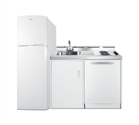 Summit Appliance 72-Inch Wide All-In-One Kitchenette with Dishwasher, Full-Size Refrigerator-Freezer, 2-Burner Cooktop, Sink, and Storage Cabinet