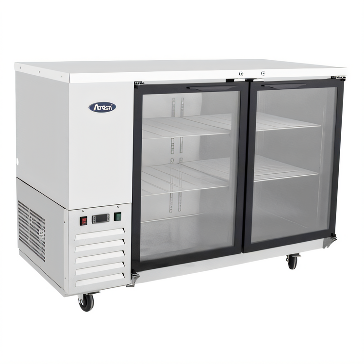 Product image #1 for Atosa Two-Section Shallow-Depth Back Bar Cooler with 2 Locking Glass Doors, 48 Inch, Stainless Steel