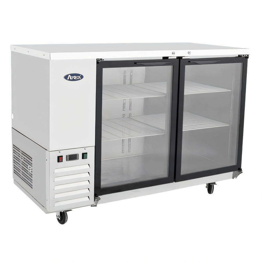 Product image #1 for Atosa Two-Section Shallow-Depth Back Bar Cooler with 2 Locking Glass Doors, 48 Inch, Stainless Steel