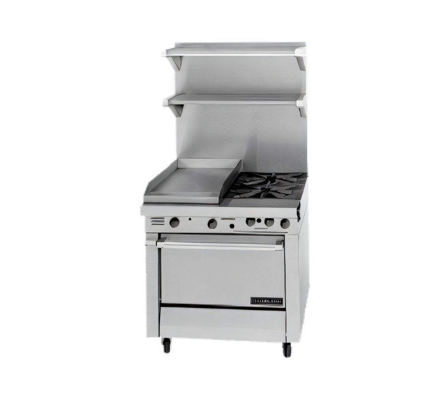 Product image #1 for Garland Master Series 34-Inch Heavy Duty Gas Range with 2 Open Burners and Griddle, Storage Base