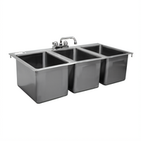 Serv-Ware 55-Inch 3-Compartment Drop-In Stainless Steel Sink with Faucet and Basket Strainer