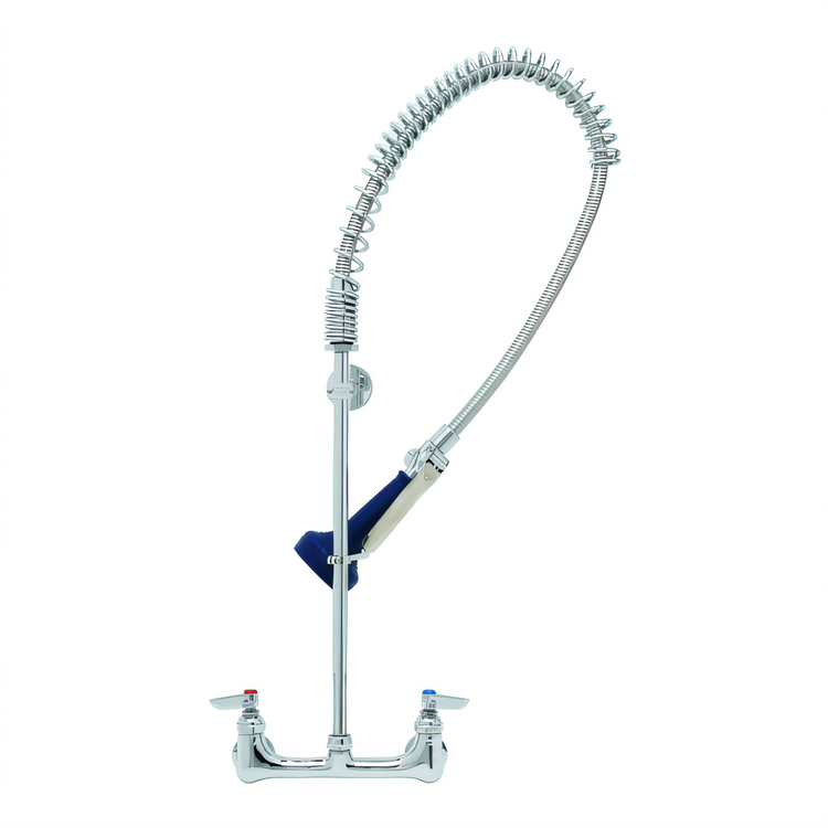 Product image #1 for T&S Brass EasyInstall 8-Inch Wall Mount Pre-Rinse Unit with Spring-Action Gooseneck and 0.65 GPM Spray Valve