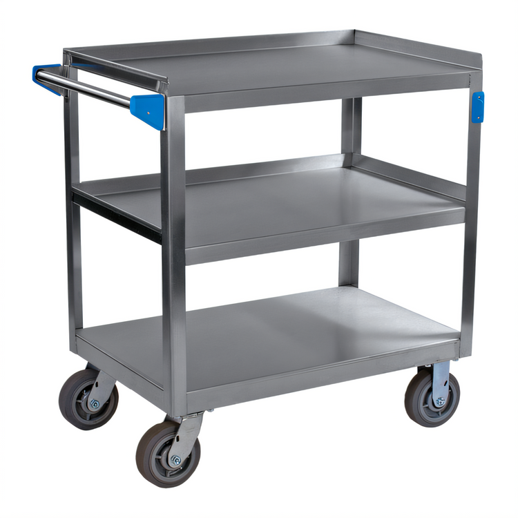 Product image #1 for Carlisle 18/10 Stainless Steel 3-Shelf Utility Bus Cart with Push Handle, 700 lb Capacity