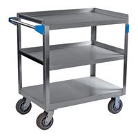 Carlisle 18/10 Stainless Steel 3-Shelf Utility Bus Cart with Push Handle, 700 lb Capacity
