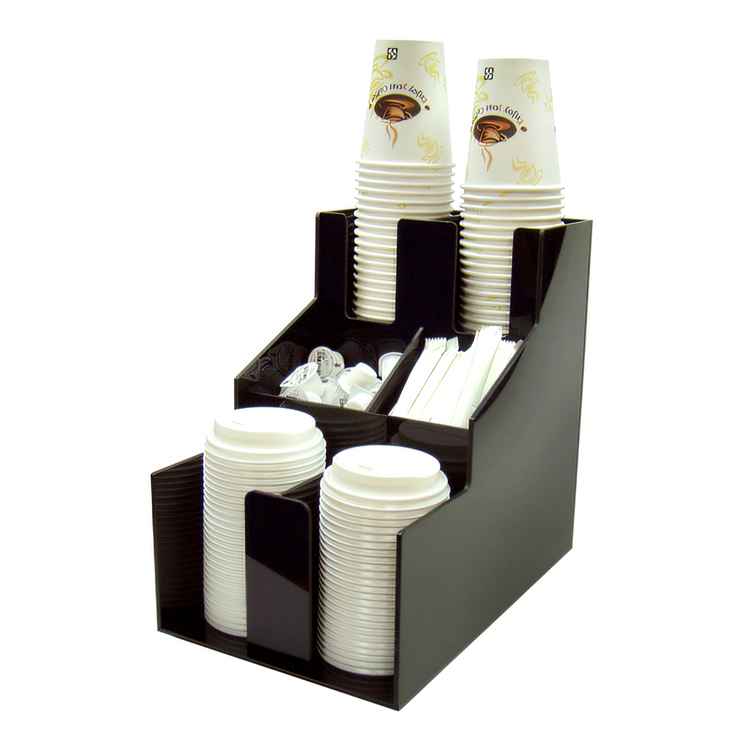 Product image #1 for Winco 3-Tier Cup and Lid Organizer with Two Compartments, Black ABS Plastic
