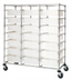 Thumbnail image #1 for Quantum Triple-Bay Mobile Bin Cart with 21 Clear Bins, Chrome Plated
