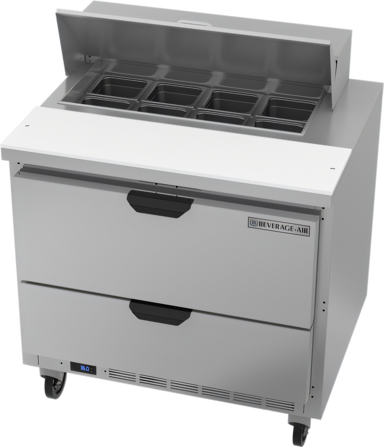 Product image #1 for Beverage-Air 36-Inch Sandwich Prep Table with 2 Drawers, 8-Pan Top and Self-Contained R290 Refrigeration