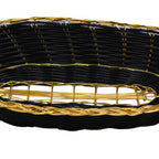 Thumbnail image #1 for Omcan USA 47193 Long Oval Woven Metal Serving Basket, Black with Golden Trim, 9 x 4.25 x 2 in