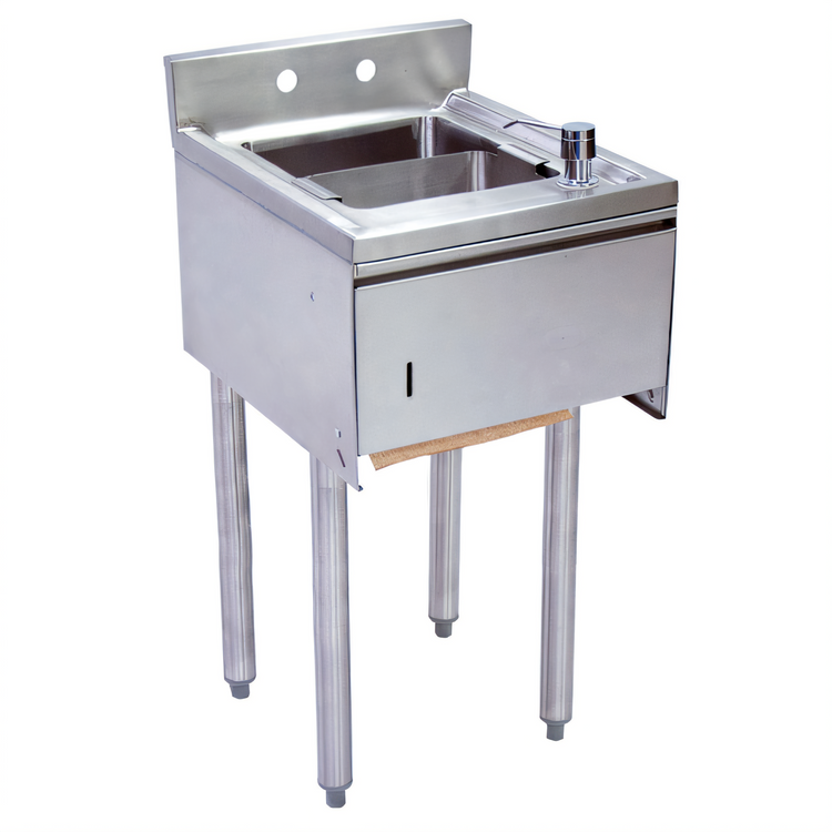 Product image #1 for BK Resources Slimline Underbar Dump Sink, 1 Compartment, 12-1/2 Inch Wide, 304 Stainless Steel, with Faucet and Accessories