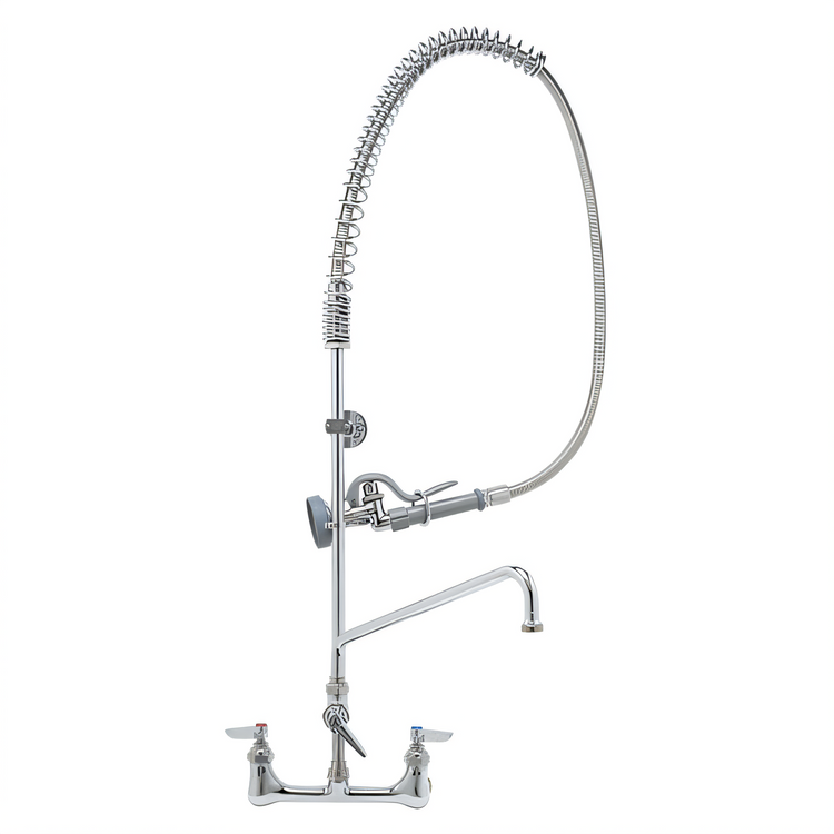 Product image #1 for T&S Brass EasyInstall 8" Adjustable Wall-Mount Pre-Rinse Unit with Add-On Faucet, 18" Swing Nozzle and 44" Hose