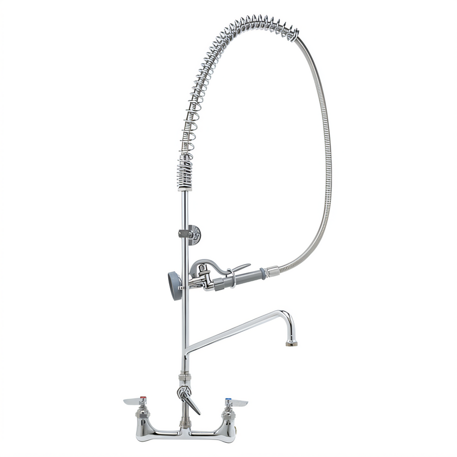 Product image #1 for T&S Brass EasyInstall 8" Adjustable Wall-Mount Pre-Rinse Unit with Add-On Faucet, 18" Swing Nozzle and 44" Hose