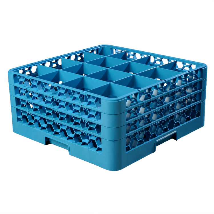 Product image #1 for OptiClean Full-Size 16-Compartment Dishwasher Glass Rack with 3 Extenders, Blue