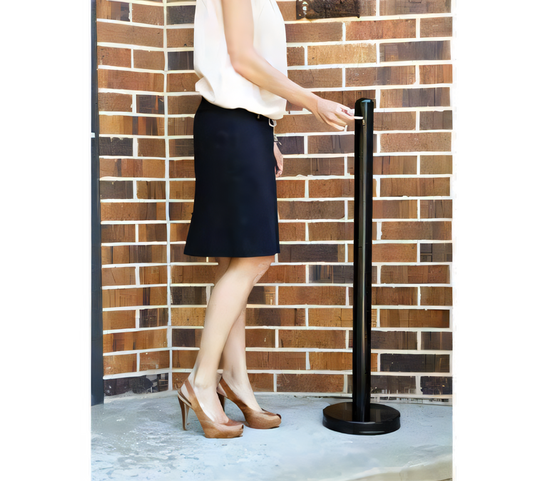 Product image #1 for Free-Standing 40-Inch Tall Outdoor Smoker Pole Cigarette Receptacle, Black Matte Stainless Steel