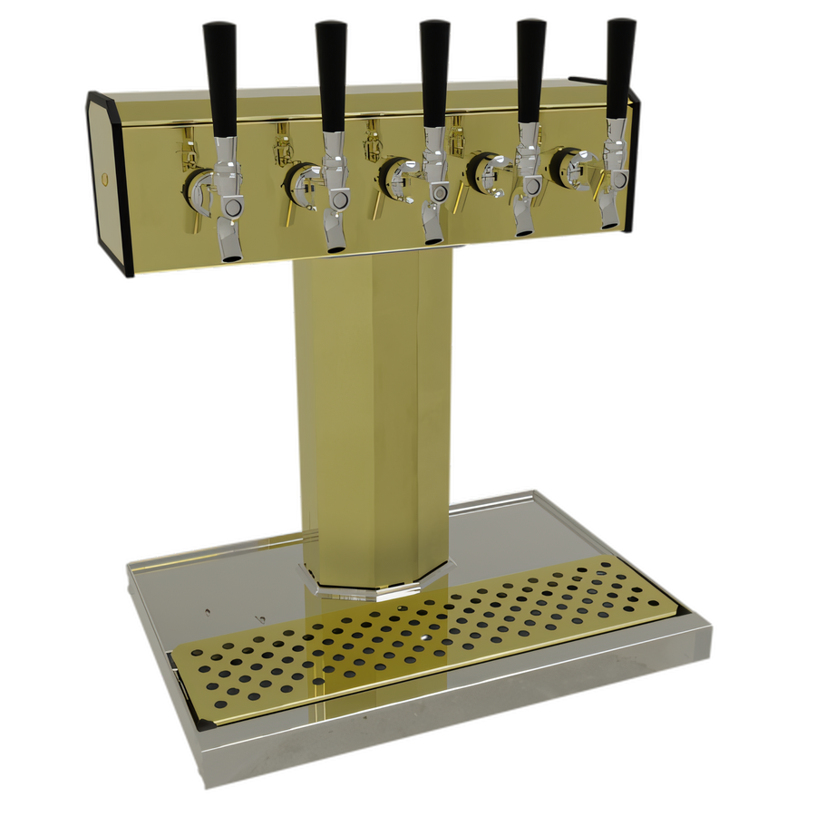 Product image #1 for Glastender 5-Faucet Countertop Tee Draft Dispensing Tower, Glycol-Cooled, Polished Brass Finish