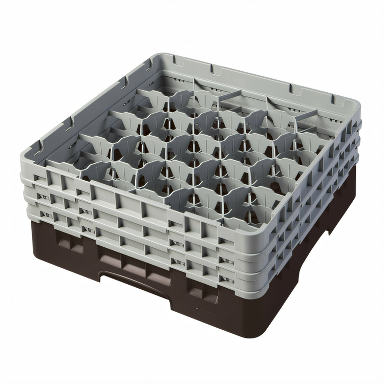 Product image #2 for Cambro Camrack Full Size 20-Compartment Glass Rack with 3 Soft Gray Extenders, Brown, 8 7/8-Inch High