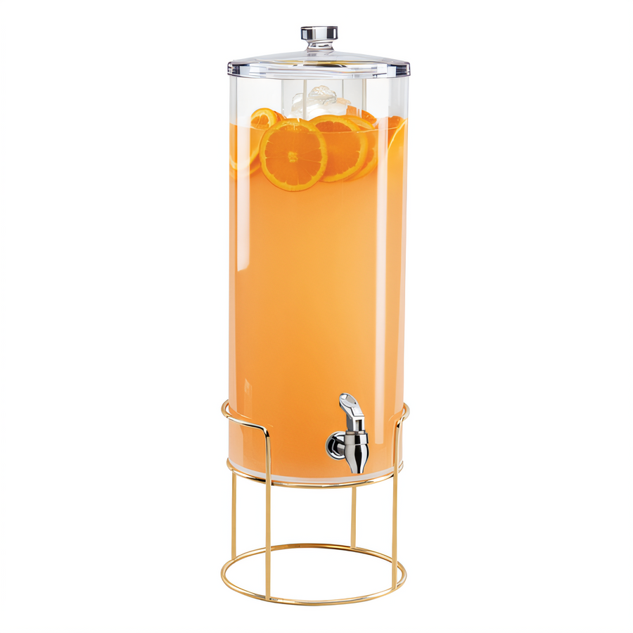 Product image #1 for Mid-Century 3-Gallon Round Beverage Dispenser with Ice Chamber, Drip Tray, and Brass Wire Base