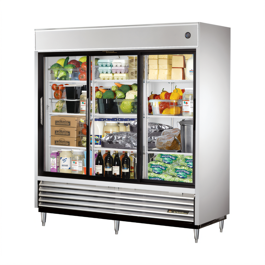 Product image #1 for 3-Section Reach-In Refrigerator with Glass Sliding Doors and LED Lighting