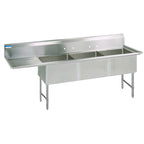 Thumbnail image #1 for BK Resources BKS6-3-24-14-24LS Three-Compartment Stainless Steel Sink, Left Drainboard, 24 x 24 x 14-Inch Bowls, 16-Gauge, 10-Inch Backsplash