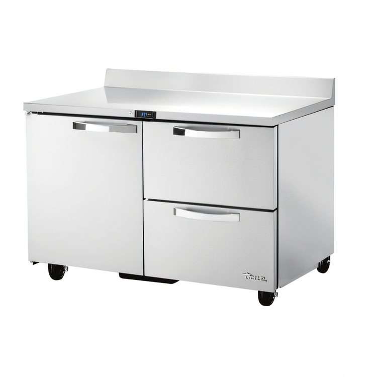 Product image #1 for True SPEC SERIES 48-Inch Two-Section Work Top Refrigerator with 1 Door and 2 Drawers, Rear-Mounted Self-Contained Refrigeration, Stainless Steel
