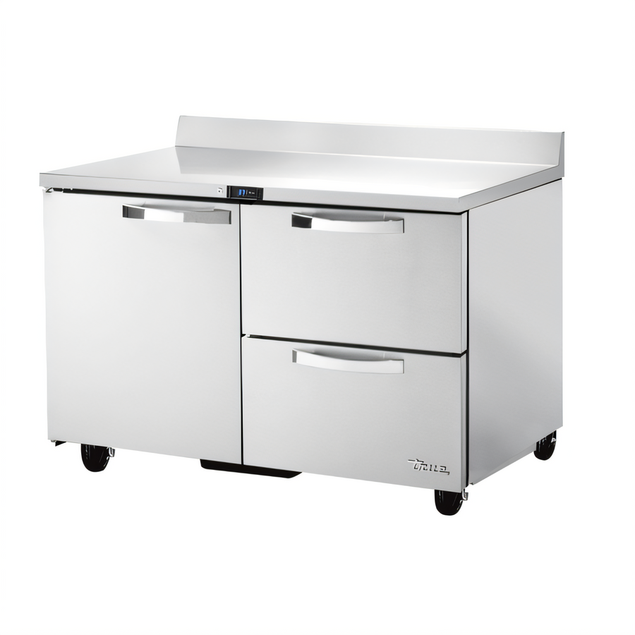 Product image #1 for True SPEC SERIES 48-Inch Two-Section Work Top Refrigerator with 1 Door and 2 Drawers, Rear-Mounted Self-Contained Refrigeration, Stainless Steel