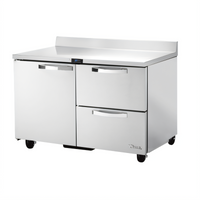 True SPEC SERIES 48-Inch Two-Section Work Top Refrigerator with 1 Door and 2 Drawers, Rear-Mounted Self-Contained Refrigeration, Stainless Steel