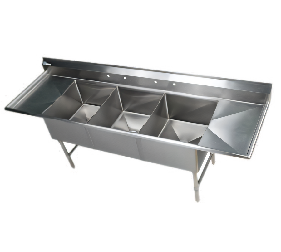Product image #1 for Elite 3-Compartment 16-Gauge Stainless Steel Sink with Double Drainboards, 114 Inch Wide