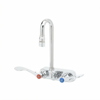 T&S Brass 4-Inch Wall-Mount Workboard Faucet with Swivel Gooseneck and 0.5 GPM Spray Device