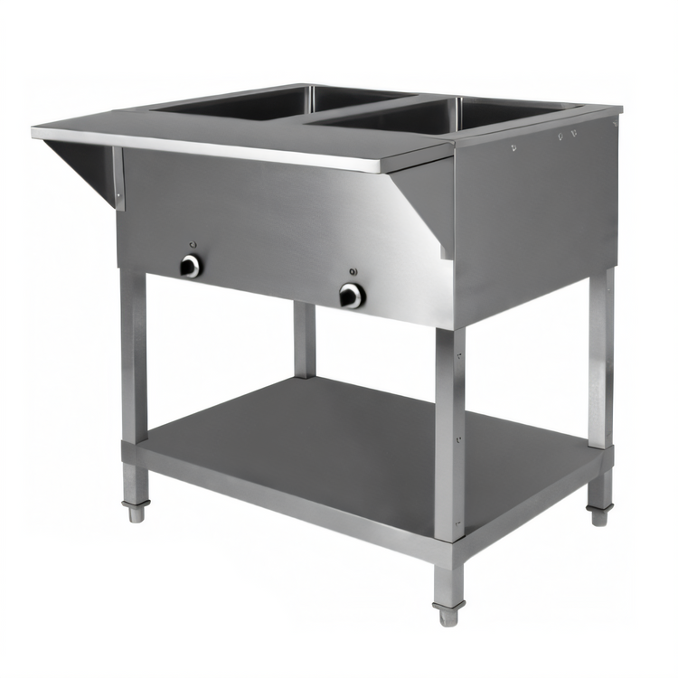 Product image #1 for Klinger's Trading Stationary 5-Pan Sealed Well Electric Steam Table with Open Shelf Base