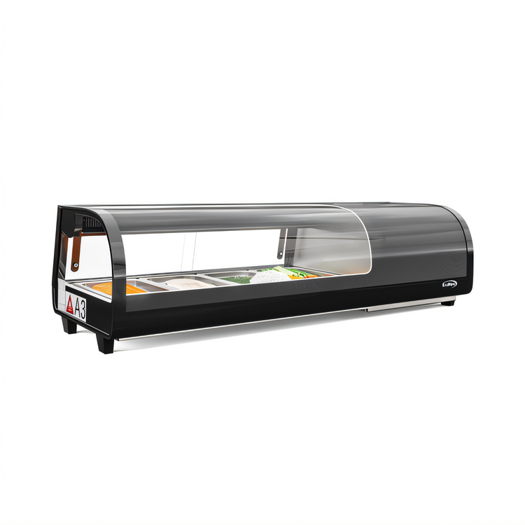 Product image #1 for KoolMore 46.5-Inch Countertop Sushi Display Refrigerator with Curved Glass, Self-Contained Refrigeration, Black Finish