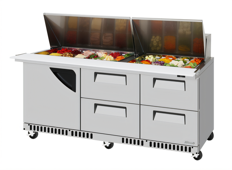 Product image #1 for Turbo Air Super Deluxe 72-5/8-Inch Front Breathing Sandwich/Salad Mega Top Prep Table with 1 Door and 4 Drawers