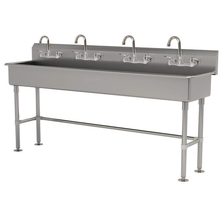 Product image #1 for Advance Tabco 80-Inch Freestanding 4-Station Stainless Steel Multiwash Hand Wash Sink with 4 Faucets
