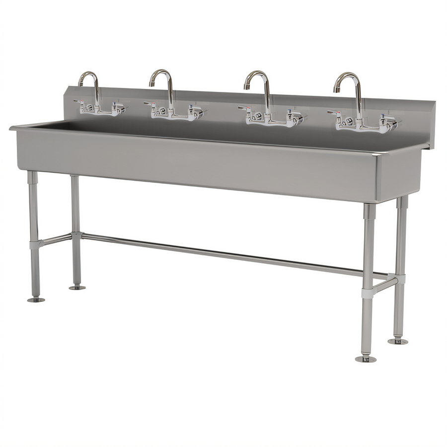 Product image #1 for Advance Tabco 80-Inch Freestanding 4-Station Stainless Steel Multiwash Hand Wash Sink with 4 Faucets