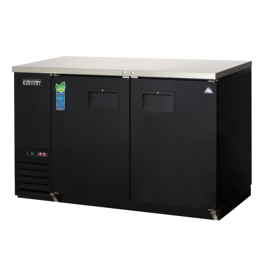 Product image #1 for Everest Refrigeration EBB59 Two-Section Back Bar Refrigerator, 57-3/4-Inch Wide, 20 Cu. Ft., Stainless Steel Countertop, Black Vinyl Exterior