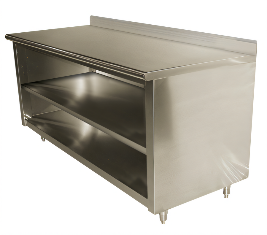 Product image #1 for Advance Tabco Special Value Series 60-Inch x 30-Inch Open Front Base Work Table with 5-Inch Backsplash and Mid-Shelf