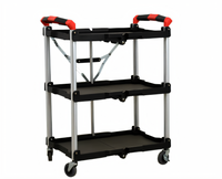 Omcan Small Folding Dining Cart, 3-Shelf Polypropylene Bus Cart, Black