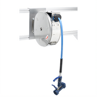 T&S Brass Enclosed Stainless Steel Retractable Hose Reel System with 3/8 Inch x 50 Foot Hose and Front Trigger Spray Valve