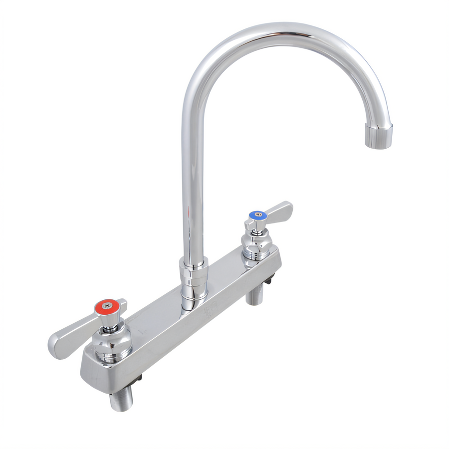 Product image #1 for BK Resources OptiFlow Heavy Duty Solid Body Deck Mount Manual Faucet with 3-Inch Gooseneck Spout, 8-Inch Centers